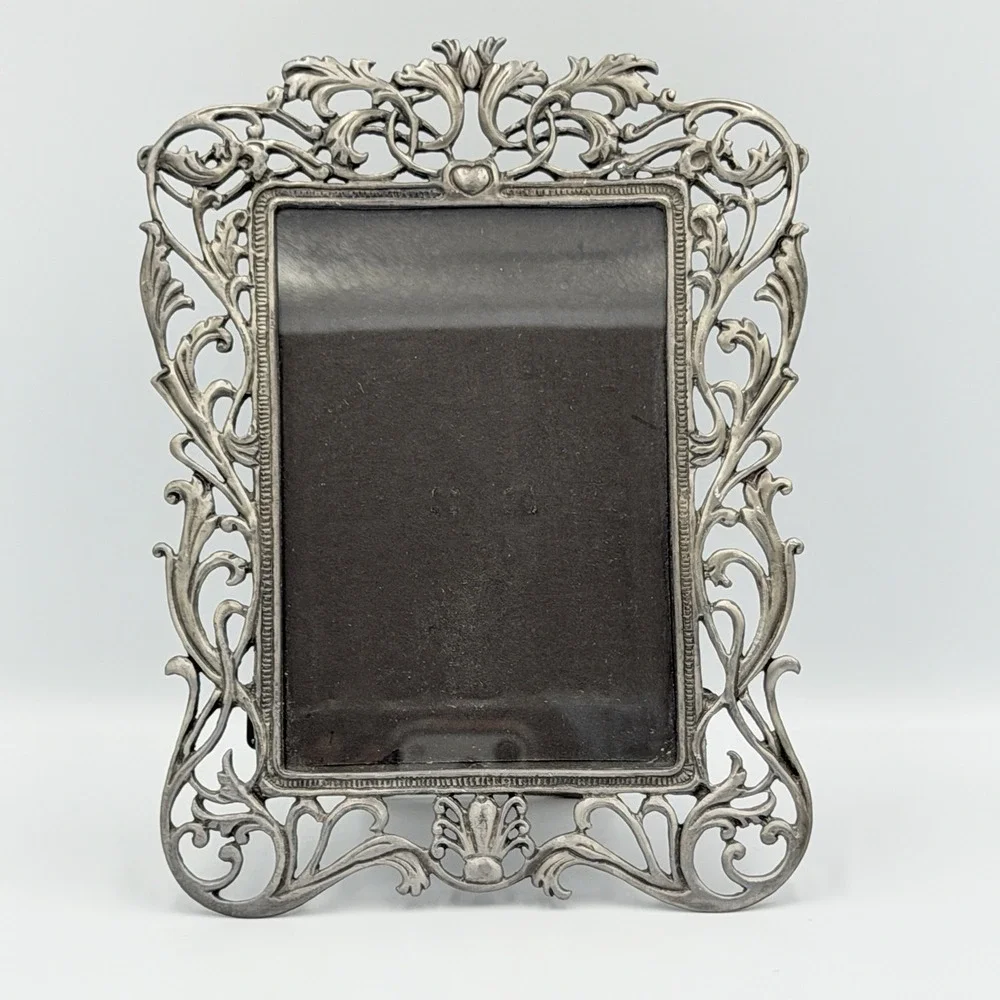 VTG Jennifer Moore 4x6 Pewter Finish Picture Frame Victorian Floral Scroll